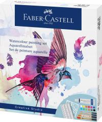 FABER-CASTELL Farby akwarelowe 12 kol ZESTAW MALARSKI pędzle szablon paleta