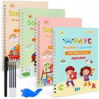 4x MAGICZNE KSIĄŻECZKI NAUKA PISANIA JĘZYKA LICZENIA KALIGRAFIA + DŁUGOPIS