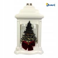 Znicz Świąteczny Omaris Biały 25cm Złota Choinka Czerwona Welurowa Kokardka