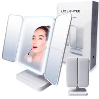 Lusterko Kosmetyczne Do Makijażu Rozkładane Podświetlane LED Premium Białe