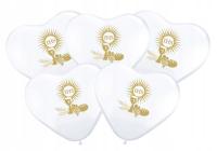Balony Komunijne SERCA Białe ze Złotym Nadrukiem IHS Komunię KOMUNIA 5szt.
