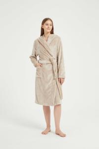 SZLAFROK Z KAPTUREM WIĄZANY CIEPŁY MIĘKKI UNISEX XS PAULO BEŻ