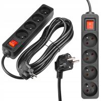 Przedłużacz listwa zasilająca 5m UZIEMIENIE 4 GNIAZD CZARNY 3x1,5MM