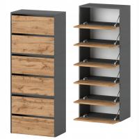 Шкаф Для Обуви Высокий Серый Дуб Wotan 6 Полок Без Сиденья Модульная Книжная Полка