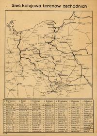 Stara Mapa Sieć kolejowa terenów zachodnich 1945r. 50x40cm