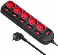 Listwa zasilająca przedłużacz 5 gniazd z włącznikami czarna MCE204 Maclean