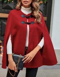 CZERWONY PŁASZCZ NARZUTKA OKRĄGŁY DEKOLT ROZKLOSZOWANY ZAPINANY SHEIN 36