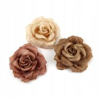 KWIATY MATERIAŁOWE RÓŻE BROSZKA GUMKA 3 SZTUKI BRĄZY