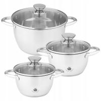Zestaw komplet garnków ze stali nierdzewnej 6 elementowy LEON z pokrywkami