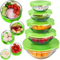 Zestaw Szklanych Misek Kuchennych z Pokrywkami Salaterki Szklane 5 Sztuk