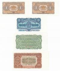Czechosłowacja, 1 - 10 koron 1953, Zestaw banknotów, 5 sztuk, st. 1, 1/1-