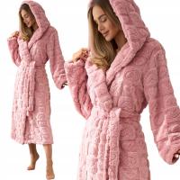 L&L CIEPŁY DŁUGI SZLAFROK Z KAPTUREM I KIESZENIAMI W SERCA RÓŻ XXL