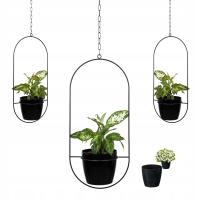 Kwietnik na Ścianę Wiszący Metalowy Czarny -Biały Sufitowy Owal Loftowy