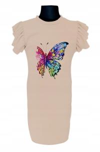 HIT! Sukienka prążek tunika prążkowana beżowa Motyl - 116