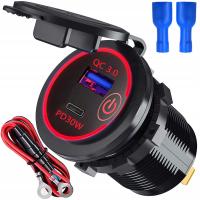 ŁADOWARKA USB C+A QC 3.0+PD30W WOLTOMIERZ CZERWONY DO ZABUDOWY QUICK CHARGE