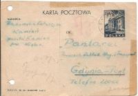 KAMIEŃ -GDYNIA- karta Cp95Ax -obieg 1946 rok