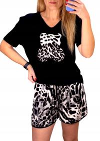 PIŻAMA VISKOZA BLUZKA KRÓTKI RĘKAW SZORTY MIŚ PANTERKA MODNA