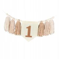 Baner na wysokie krzesełko Koralik Chwost Girlanda Fotobudka Rekwizyty Pierwsze Urodziny Brązowy