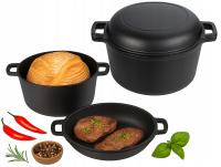 Garnek Żeliwny z Pokrywą 24cm Patelnia Garnek Brytfanka 3,5 L INDUKCJA GAZ