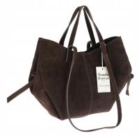 Włoska torebka damska VERA PELLE skórzana zamszowa shopper MB09 Czekoladowa