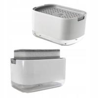 Pojemnik dozownik do płynu do mycia naczyń miejsce na gąbkę biały