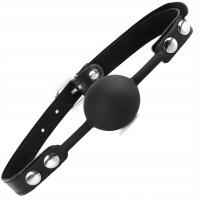 Кляп БДСМ Кожаный ремешок с силиконовым шариком для рта черный регулируемый