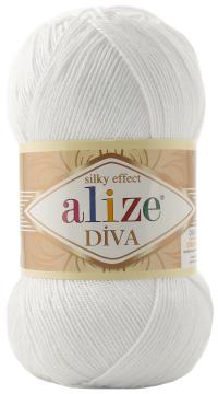 Пряжа Alize Diva - 55 белый-350 м / 100 г 100% Микроакрил