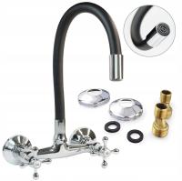 CZARNA BATERIA KUCHENNA ZLEWOZMYWAKOWA ŚCIENNA KRAN Z ELASTYCZNĄ WYLEWKĄ