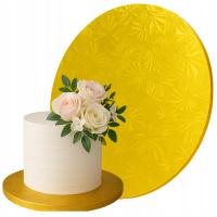 PODKŁAD POD TORT 30CM ANGIELSKI 1,2cm GRUBY ZŁOTY OKRĄGŁY TWARDY