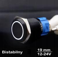 Przycisk sterowniczy przełącznik SPDT metalowy 19mm LED Biały 12V 24V bi