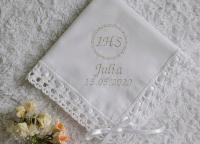 Chusteczka komunijna z białą wstążką, z haftem, personalizowana