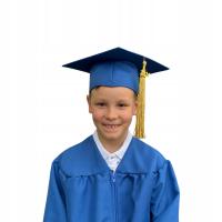 Czapka absolwenta/biret niebieski dla dziecka + złoty frędzel + brelok2025