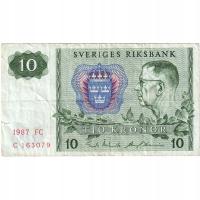 Szwecja, 10 Kronor, 1987, KM:52e, VF(20-25)