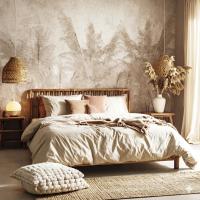 Фото обои фреска бетон листья сухой травы пампасы лофт бохо 416x290