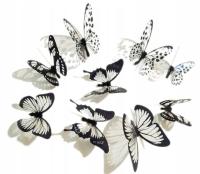Наклейка на Стену 3D Бабочки Белые Черные, 18 шт
