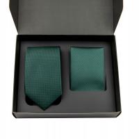 KRAWAT męski zielony / butelkowa zieleń + POSZETKA zielona + PUDEŁKO