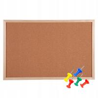 TABLICA KORKOWA W RAMIE DREWNIANEJ 60x40 DO BIURA DOMU PINEZKI GRATIS