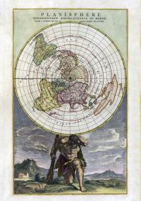Stara Mapa Płaska Ziemia - World on a Polar Projection 1715 Renard - 70x50