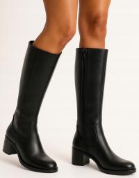 9165 CZARNE KOZAKI SKÓRZANE NA SŁUPKU WYGODNE OCIEPLANE