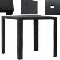 STÓŁ OGRODOWY IMITACJA RATTANU STOLIK RATTANOWY CZARNY RIVIERA 82x82cm