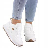 BIAŁE BUTY ŚNIEGOWCE SZNUROWANE TRAPERY Z FUTREM MS