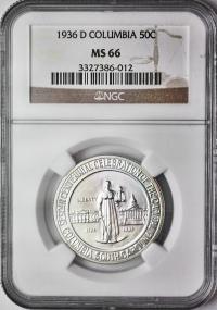 WN USA 1/2 dolara 1936D Columbia - NGC MS66