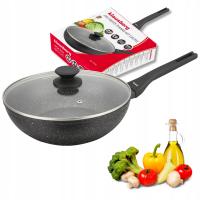 Patelnia WOK 28 cm z POKRYWKĄ Marmurowa Indukcja GAZ Non-Stick Klausberg