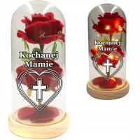 ZNICZ WIECZNA RÓŻA ŚWIECĄCA LED DLA MAMY DREWNIANA PODSTAWA MAMA