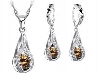 Srebrny elegancki zestaw biżuterii ślubnej srebrzone szampańskie krople