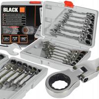 ZESTAW KLUCZE PŁASKO OCZKOWE GRZECHOTKA ŁAMANE 8-19mm BLACK 12 EL WALIZKA