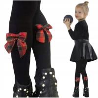 Rajstopy świąteczne 134/140 czarne kokardki dziewczęce ciepłe 60 DEN