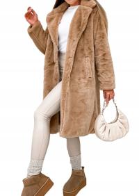 PLASZCZ DAMSKI FUTRZANY Z KIESZENIAMI CIEPŁY KLASYCZNY FASON UNIWERSALNY