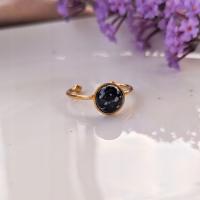 Pierścionek ze stali chirurgicznej z kamieniem naturalnym obsydian śnieżny