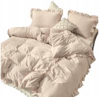 Pościel z falbanką 200x220 +poszewki bawełniana modna premium zestaw beżowa